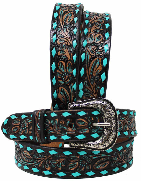 Kids Youth Young 1-1/4" Wide Tan Leather Floral Tooled Casual Jean Belt 26FKTooledC