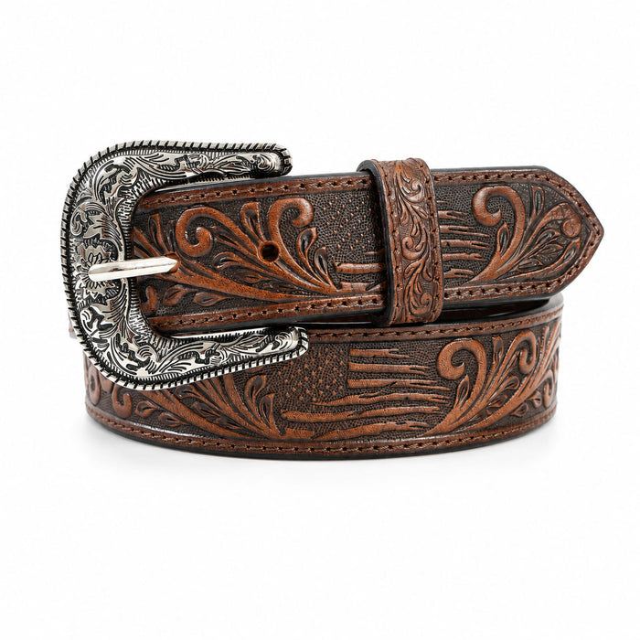 CHALLENGER Men’s Western 1-1/2" Leather Belt with Engraved Metal Buckle – Western Style Casual Dress Belt for Jeans