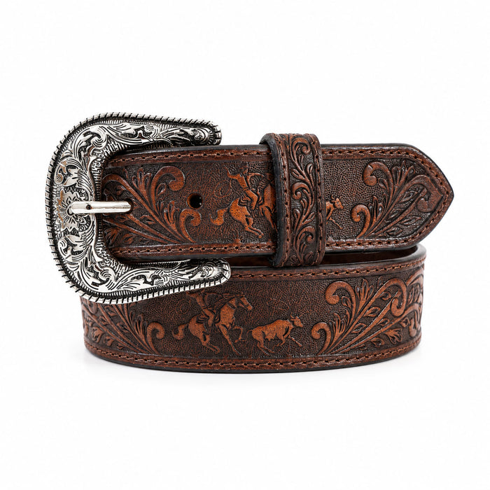 Men’s Western 1-1/2" Embossed Leather Belt with Engraved Buckle – Vintage Cowboy Style Wild Life 26FKWildlife
