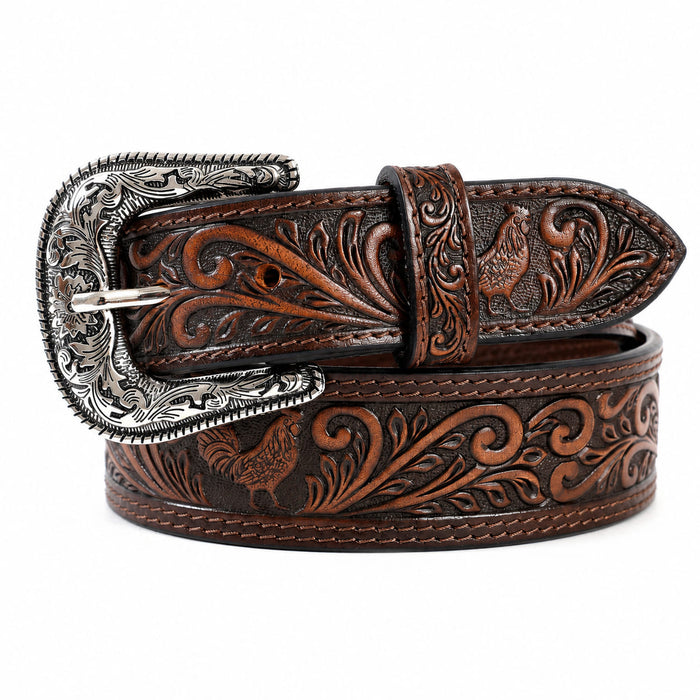 Challenger 1-3/4" Tapered Western Leather Belt Tooled Floral & Basket Weave