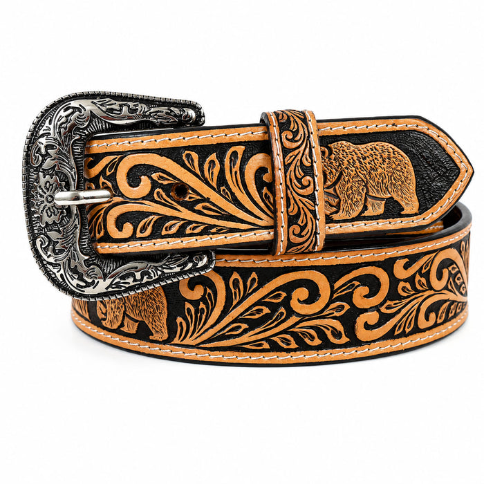 Men’s Western 1-1/2" Embossed Leather Belt with Engraved Buckle – Vintage Cowboy Style Wild Life 26FKWildlife