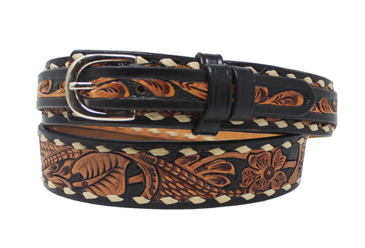 Men's 1 1/2" Wide Tan Leather Floral Tooled Casual Jean Belt 26FK16