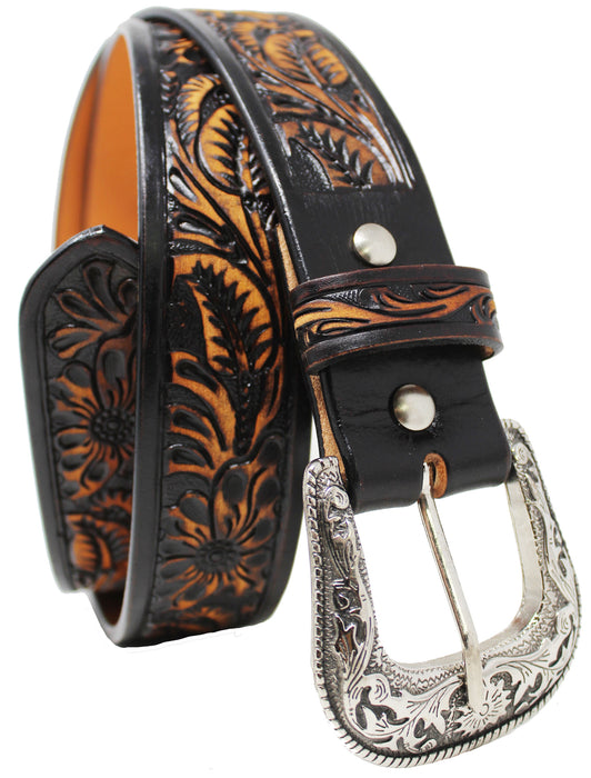 Challenger Men's 1-1/2" Wide Leather Casual Jean Belt Classic Tooled