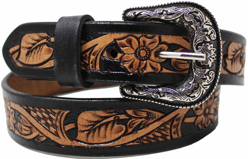 Western 1-1/4" Wide Kids Youth Rodeo Floral Tooled Leather Belt 26FK28C
