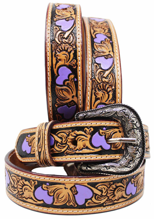 Kids Western Leather Belt With Sunflower Design - Adjustable Leather Belt For Girls & Toddlers