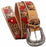 Western 1-1/2" Wide Rodeo Fashion Two-Tone Floral Tooled Red Hearts Full-Grain Leather Belt  26FK37RD