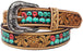 Western Antique Basket Weave Tooled Beaded Full-Grain Leather Belt Cactus 26FK56