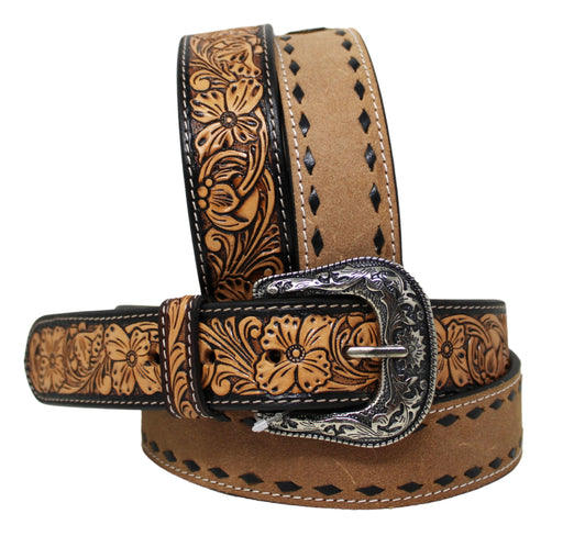 Western 1 1/2" Wide Men Women Rodeo Floral Tooled Suede Leather Buckstitch  Belt 26FK65
