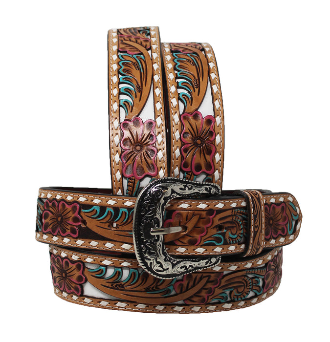 Western 1-1/2" Floral Filigree Leather Cut inlay Belt 26FKFilgree