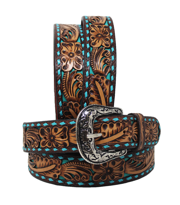 Western 1-1/2" Floral Filigree Leather Cut inlay Belt 26FKFilgree