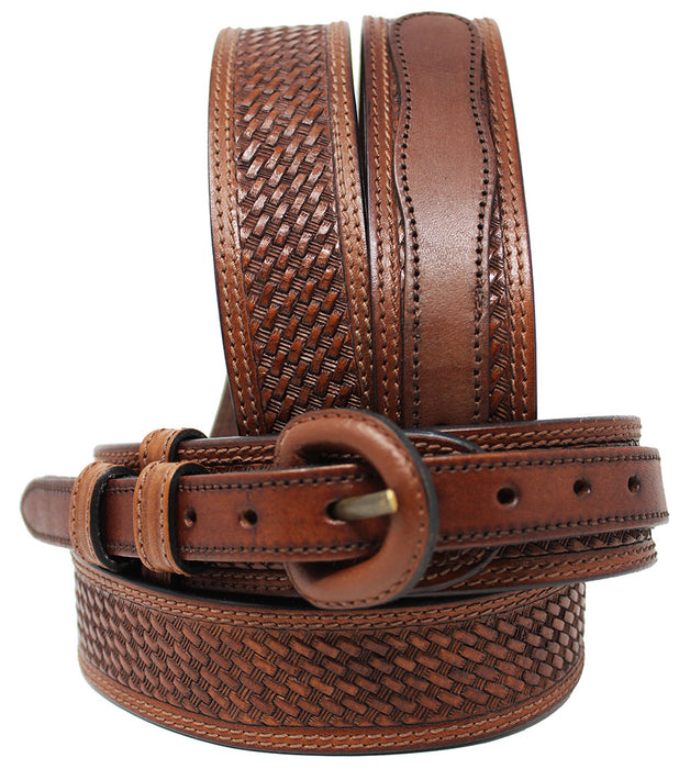 Mens 1-1/2" Amish Western Leather Ranger Belt Basket Weave Tooled 26RAA102