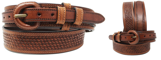 Mens 1-1/2" Challenger Western Leather Ranger Belt Basket Weave Tooled 26RAA102
