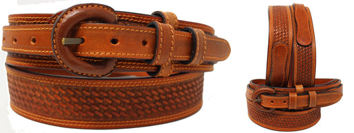 Mens 1-1/2" Amish Western Leather Ranger Belt Basket Weave Tooled 26RAA102