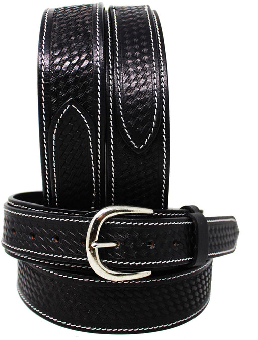 Mens 1-1/2" Western 100% Cow Leather Basket Weave Tooled Ranger Belt 26RAA104