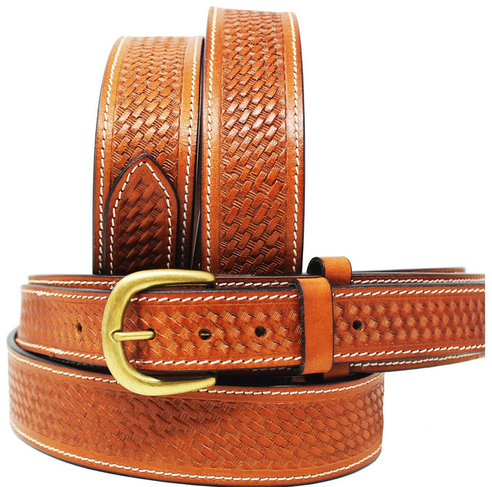 Mens 1-1/2" Western 100% Cow Leather Basket Weave Tooled Ranger Belt 26RAA104