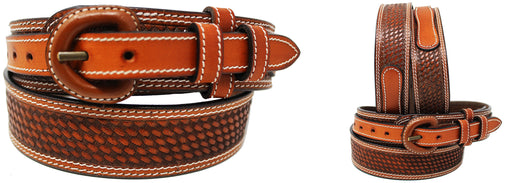 Men's 1 1/2" Wide Basket Weave Tooled Leather Casual Jeans Ranger Belt 26RAA12BK
