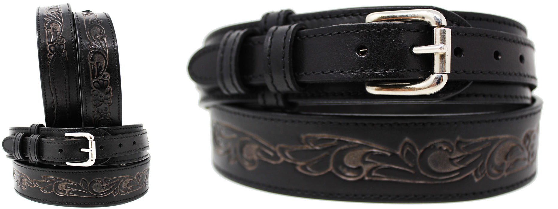 Men's Wide Leather Wide Floral Tooled Leather Casual Jean Ranger Belt 26RAA86