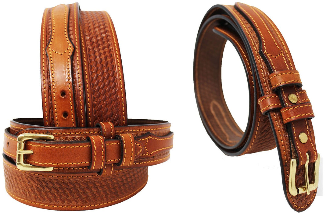 Mens Western Ranger Belt Leather Basket Weave Tooled Black Tan Brown 26RAA90BasketWeave