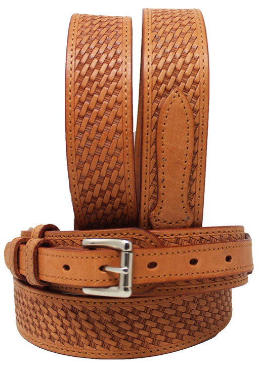 Mens Western Ranger Belt Leather Basket Weave Tooled Black Brown Tan 26RAA90