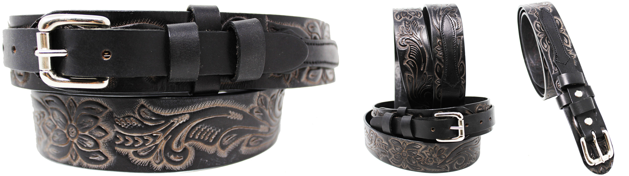 Men's Wide Leather Wide Floral Tooled Leather Casual Jean Ranger Belt 26RAA96