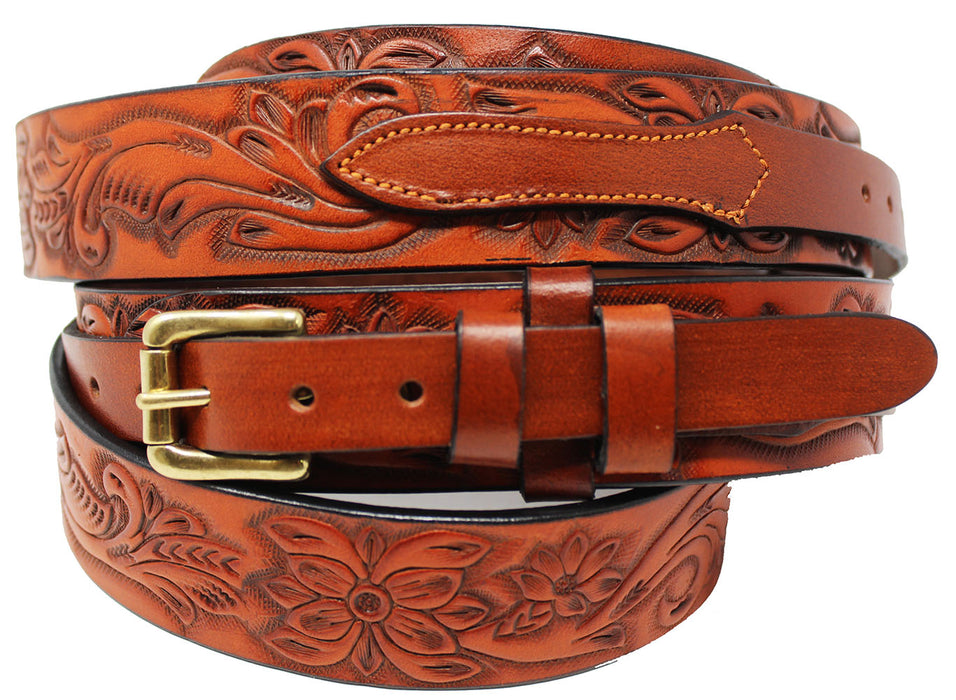 Men's Wide Leather Wide Floral Tooled Leather Casual Jean Ranger Belt 26RAA96