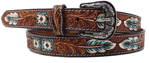 Kids Western 1-1/4" Turquoise Floral Tooled Full-Grain Leather Belt 26RS07C