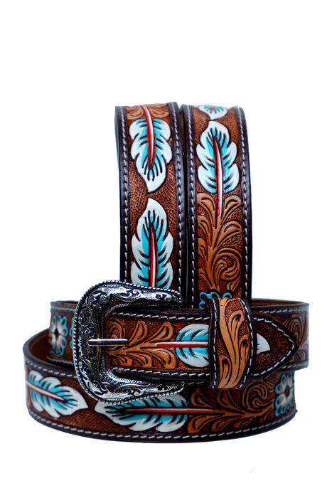44  Western 1-1/2" Wide Antique Floral Tooled Full-Grain Leather Belt 26RS07