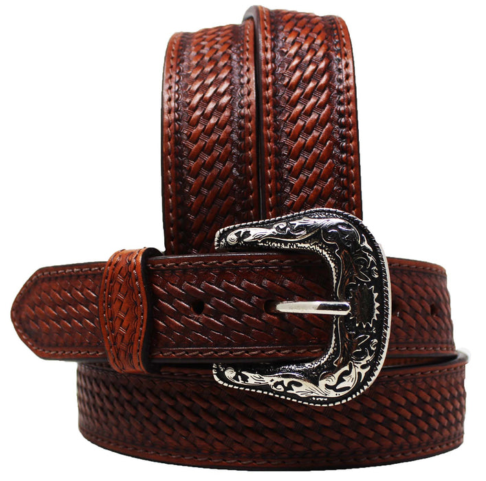 38  Western 1-3/4" Tapered Wide Floral Tooled Black Inlay Full-Grain Leather Belt 26RS03T