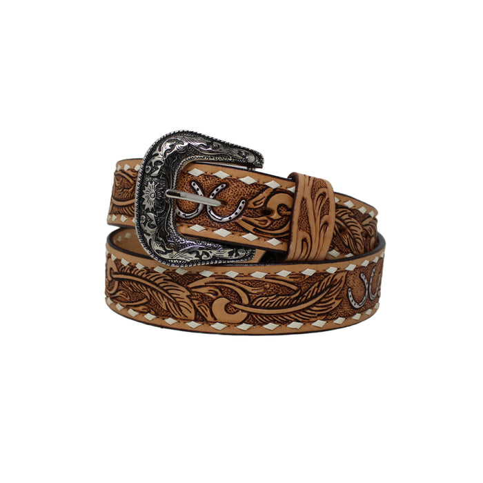 44  Western 1-1/2" Wide Antique Floral Tooled Full-Grain Leather Belt 26RS07