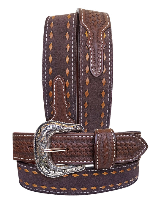 28   Western 1-1/2" Wide Antique Floral Tooled Full-Grain Leather Belt 26RS06