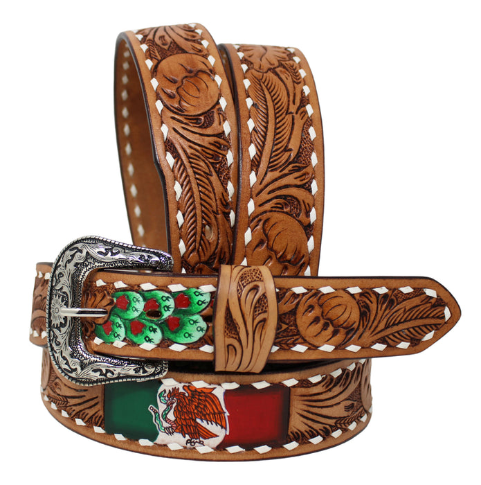 44  Western 1-1/2" Wide Antique Floral Tooled Full-Grain Leather Belt 26RS07