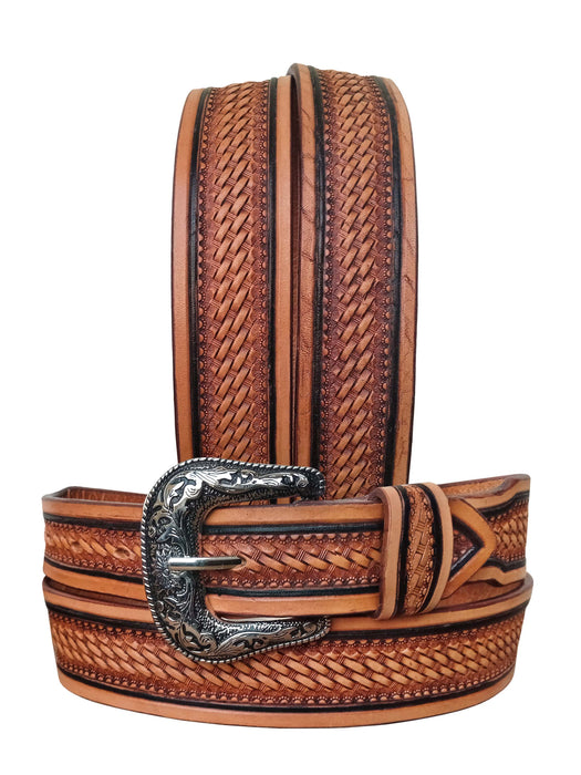 38  Western 1-3/4" Tapered Wide Floral Tooled Black Inlay Full-Grain Leather Belt 26RS03T