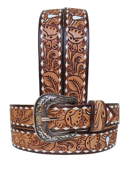 44  Western 1-1/2" Wide Antique Floral Tooled Full-Grain Leather Belt 26RS07