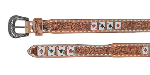 34" Western 1-1/2" Tapered Floral Tooled Aces Genuine Leather Belt 26RS68T