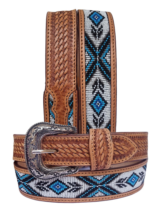 34" Challenger 1-3/4" Tapered Western Leather Belt Floral Tooled Black Leather Lacing 26RS132T