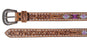 32"  Western 1-1/2" Wide Basket Weave Tooled Beaded Tan Leather Belt  26RS118