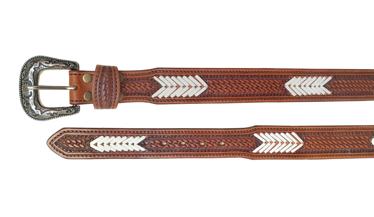 34" Challenger 1-3/4" Tapered Western Leather Belt Floral Tooled Black Leather Lacing 26RS132T