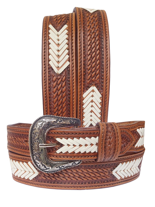 34" Challenger 1-3/4" Tapered Western Leather Belt Floral Tooled Black Leather Lacing 26RS132T