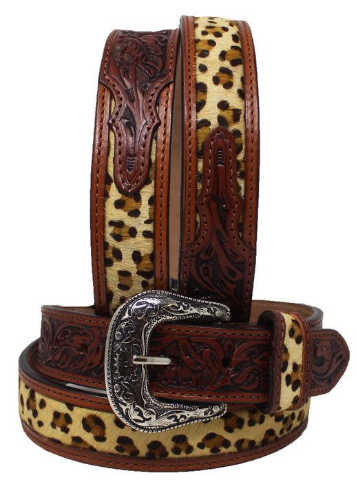 40" Challenger 1-1/2" Western Filigree Tooled Leather Belt w/ Hair-On Inlay 26RS129