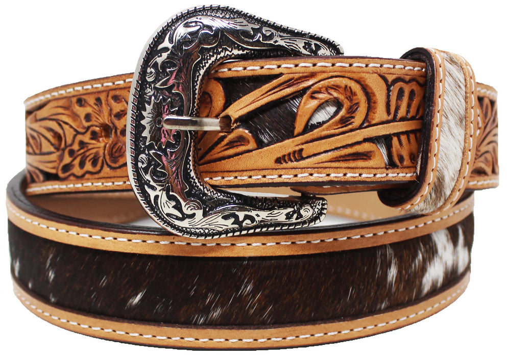 40" Challenger 1-1/2" Western Filigree Tooled Leather Belt w/ Hair-On Inlay 26RS129