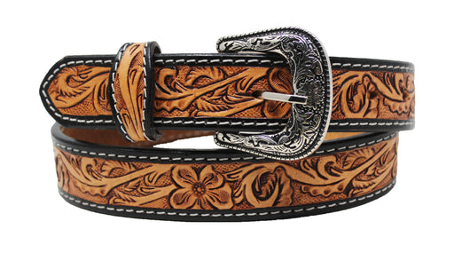 Kids Western 1-1/4" Floral Inlay Full-Grain Leather Belt  RSFloralTooledC