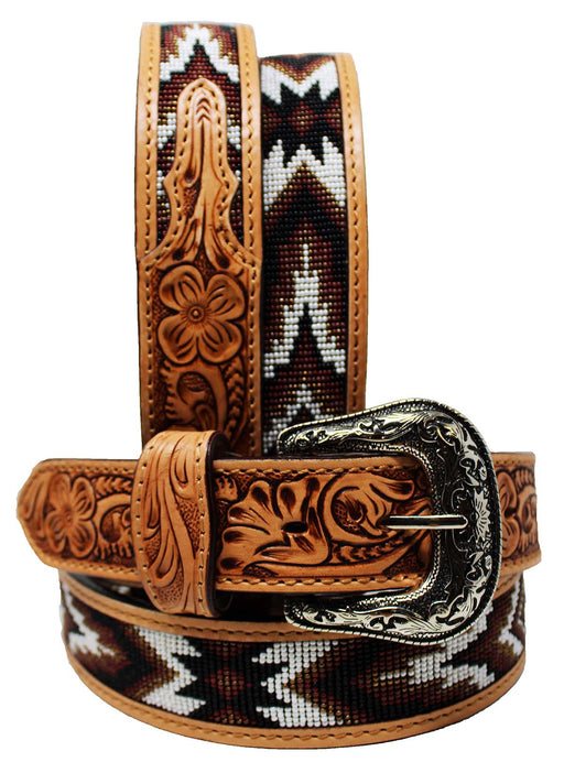 Men's Western Rodeo Heavy Duty Beaded Full-Grain Leather Belt