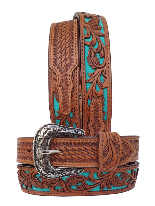 28   Western 1-1/2" Wide Antique Floral Tooled Full-Grain Leather Belt 26RS06