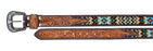 Men Women Western 1-1/2" Wide Antique Floral Tooled Beaded Full-Grain Leather Belt