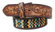 Men Women Western 1-1/2" Wide Antique Floral Tooled Beaded Full-Grain Leather Belt