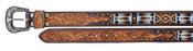 Men Women Western 1-1/2" Wide Antique Floral Tooled Beaded Full-Grain Leather Belt