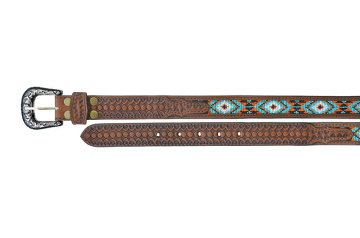 Kids Western 1-1/4" Beaded Floral Tooled Full-Grain Leather Belt 26RS38C
