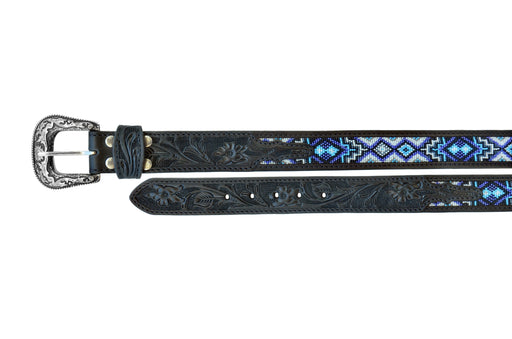 Men Women Western 1-1/2" Wide Floral Tooled Beaded Full-Grain Leather Belt 26RS40