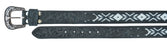 Men Women Western Antique Floral Tooled Beaded Full-Grain Black Leather Belt