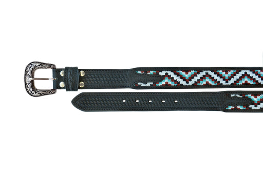 Men Women Western 1-1/2" Wide Basketweave Tooled Beaded Full-Grain Leather Belt 26RS45